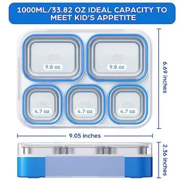 TIME4DEALS Bento Box Stainless Steel Lunch Box Set with for Lunch Bag Kids Adult 5-Compartment Leakproof Insulated Lunch Containers with Utensils for School Works, Metal Lunchbox Tray BPA-Free (Blue)