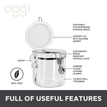 Oggi 4pc Clear Canister Set with Clamp Lids Airtight Containers in Sizes Ideal for Kitchen & Pantry ...