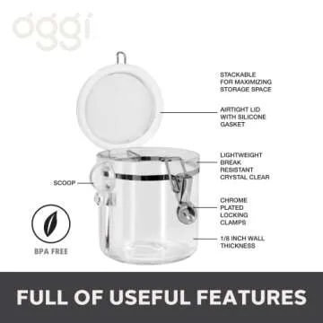 Oggi 4pc Clear Canister Set with Clamp Lids Airtight Containers in Sizes Ideal for Kitchen & Pantry ...