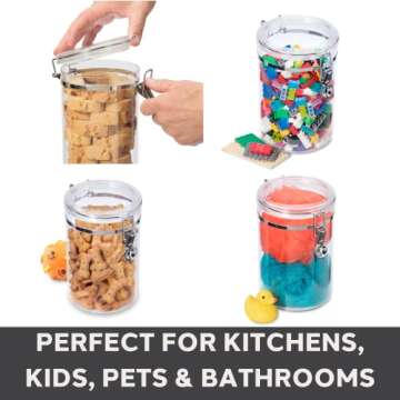 Oggi 4pc Clear Canister Set with Clamp Lids Airtight Containers in Sizes Ideal for Kitchen & Pantry Storage of Bulk, Dry Foods Including Flour, Sugar, Coffee, Rice, Tea, Spices & Herbs