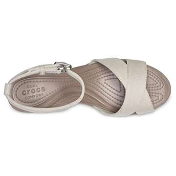 Crocs Women's Leigh II Cross-Strap Ankle Wedges Sandal, Oatmeal/Mushroom, Numeric_9
