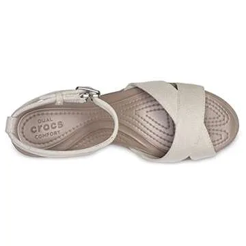 Crocs Women's Leigh II Cross-Strap Ankle Wedges Sandal, Oatmeal/Mushroom, Numeric_9