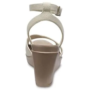 Crocs Women's Leigh II Cross-Strap Ankle Wedges Sandal, Oatmeal/Mushroom, Numeric_9