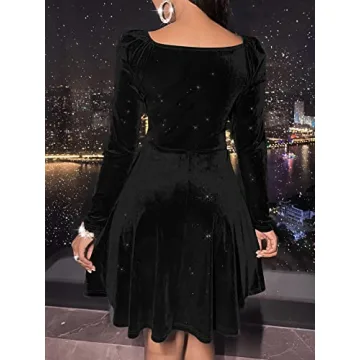 Sexyasasii Short Dress for Women Wrap V Neck Long Sleeve Glitter Velvet Knee Length Holiday Winter Christmas Eve Gala Dresses for Women(Black,XL)