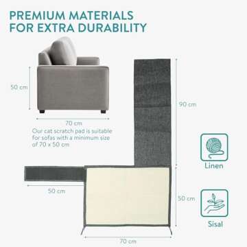 Navaris Cat Scratch Mat - Natural Sisal Furniture Protector Scratching Pad Carpet of Couch, Sofa, Chair