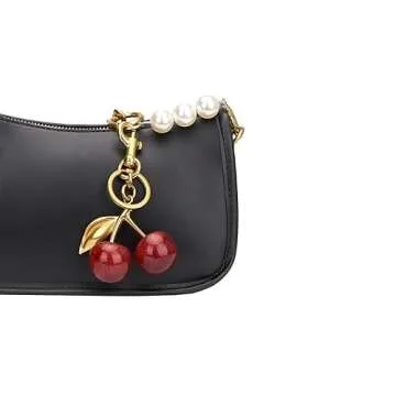 Lmuwecno Luxurious 18K Gold Plated Cherry Bag Charm, Cherry Keychain Accessory Purse Charm