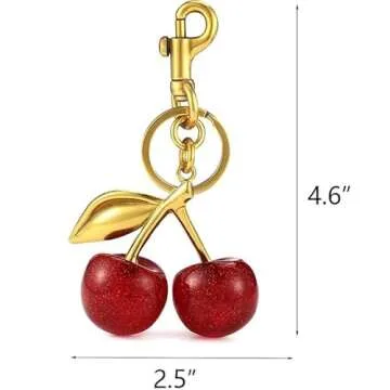 Lmuwecno Luxurious 18K Gold Plated Cherry Bag Charm, Cherry Keychain Accessory Purse Charm