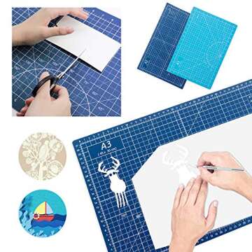 TCAIRG Self Healing Cutting Mat 18"x12" Non-Slip PVC Double Sided 5-Ply A3 Art Craft Rotating Mat,Sewing Crafts Hobby Fabric Precision Scrapbooking Project(Blue/Light blue)