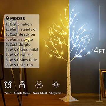 ZHOUDUIDUI Lighted Birch Tree, Birch Tree with led Lights,Artificial Twig Tree Light 9Modes Timer for Indoor Outdoor Christmas Thanksgiving Home Party Wedding Decor,Warm & Cool White
