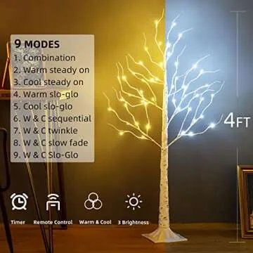 ZHOUDUIDUI Lighted Birch Tree, Birch Tree with led Lights,Artificial Twig Tree Light 9Modes Timer for Indoor Outdoor Christmas Thanksgiving Home Party Wedding Decor,Warm & Cool White