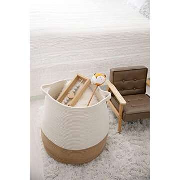 CHLOÉ + KAI Woven Storage Basket (H17.5"×D17.5"), Large Blanket Basket – Decorative Cotton Rope Basket for Nursery, Laundry, Living Room, Pillows, Toys, Baby, Plant Pot – Soft Storage Bin with Handle