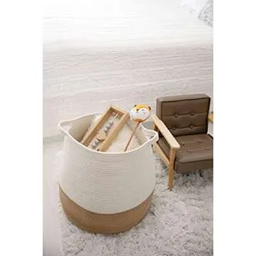 CHLOÉ + KAI Woven Storage Basket (H17.5"×D17.5"), Large Blanket Basket – Decorative Cotton Rope Basket for Nursery, Laundry, Living Room, Pillows, Toys, Baby, Plant Pot – Soft Storage Bin with Handle