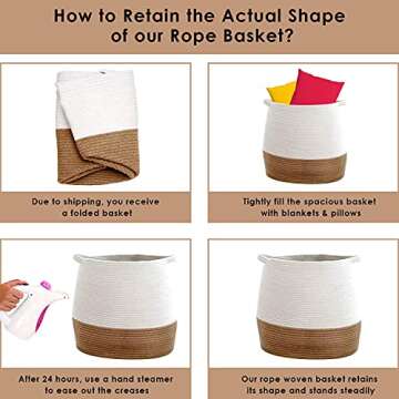 CHLOÉ + KAI Woven Storage Basket (H17.5"×D17.5"), Large Blanket Basket – Decorative Cotton Rope Basket for Nursery, Laundry, Living Room, Pillows, Toys, Baby, Plant Pot – Soft Storage Bin with Handle