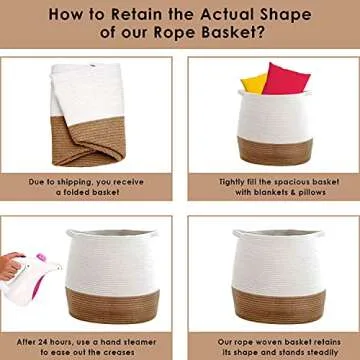 CHLOÉ + KAI Woven Storage Basket (H17.5"×D17.5"), Large Blanket Basket – Decorative Cotton Rope Basket for Nursery, Laundry, Living Room, Pillows, Toys, Baby, Plant Pot – Soft Storage Bin with Handle