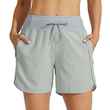 Willit Women's 5" Athletic Running Shorts Quick Dry Workout Hiking Shorts High Waisted Active Shorts Zipper Pocket Gray XL