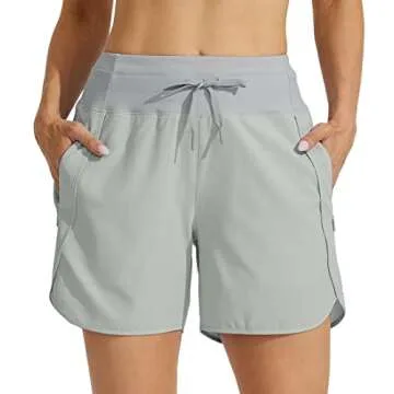 Willit Women's 5" Athletic Running Shorts Quick Dry Workout Hiking Shorts High Waisted Active Shorts Zipper Pocket Gray XL
