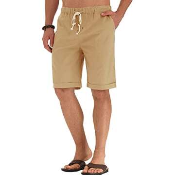 Sailwind Men’s Linen Shorts Casual Drawstring Summer Beach Shorts US Small Khaki