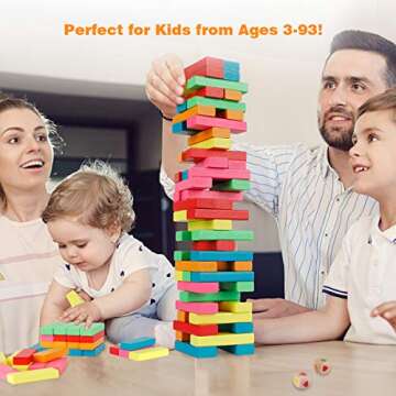 Coogam Wooden Blocks Stacking Game with Storage Bag, Toppling Colorful Tower Building Blocks Balanci...