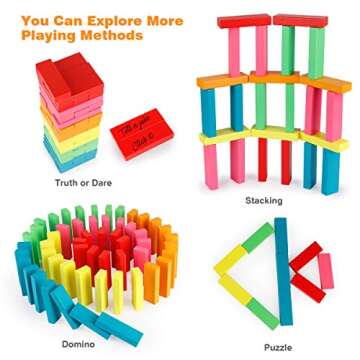 Coogam Wooden Blocks Stacking Game with Storage Bag, Toppling Colorful Tower Building Blocks Balancing Puzzles Montessori Toys Learning Sorting Family Games Educational Toys Gifts for Kids