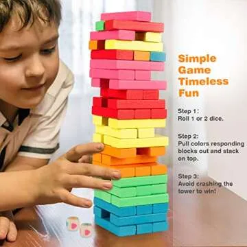 Coogam Wooden Blocks Stacking Game with Storage Bag, Toppling Colorful Tower Building Blocks Balancing Puzzles Montessori Toys Learning Sorting Family Games Educational Toys Gifts for Kids