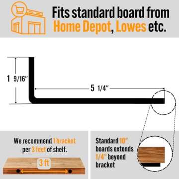 EVALD Floating Shelf Brackets | Hidden Black Carbon Steel Brackets for 6-inch Board (5 1/4" True Size) Kitchen, Nursery | Minimalist Design for Fireplace Mantel, Bookshelves, Bar Wall Shelves 4 Pack