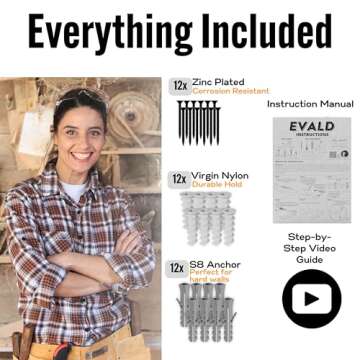 EVALD Floating Shelf Brackets | Hidden Black Carbon Steel Brackets for 6-inch Board (5 1/4" True Size) Kitchen, Nursery | Minimalist Design for Fireplace Mantel, Bookshelves, Bar Wall Shelves 4 Pack