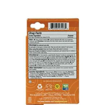 Badger - SPF 35 Clear Zinc Kids Sunscreen Stick - Tangerine & Vanilla - Broad Spectrum Water Resistant Reef Safe Sunscreen, Natural Mineral Sunscreen with Organic Ingredients .65 oz