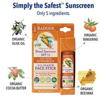 Badger - SPF 35 Clear Zinc Kids Sunscreen Stick - Tangerine & Vanilla - Broad Spectrum Water Resistant Reef Safe Sunscreen, Natural Mineral Sunscreen with Organic Ingredients .65 oz