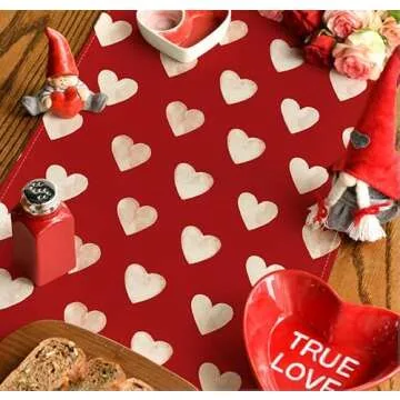 Red Love Heart Valentine's Day Table Runner, Seasonal Anniversary Kitchen Dining Table Decoration for Indoor Home Party 13x108 Inch