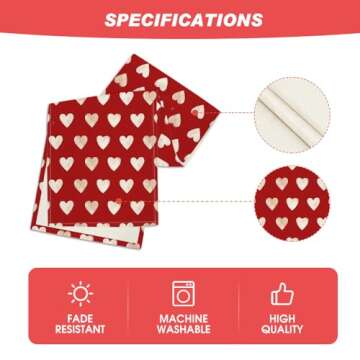 Red Love Heart Valentine's Day Table Runner, Seasonal Anniversary Kitchen Dining Table Decoration for Indoor Home Party 13x108 Inch