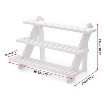 ELLDOO 3-Tier Wooden Display Riser, Jewelry Showcase Rack, Earring Ring Display Stand, Rustic White Wooden Display Stand Shelves for Toys Figures Cupcake Perfume Collection Cosmetic Plant Stand
