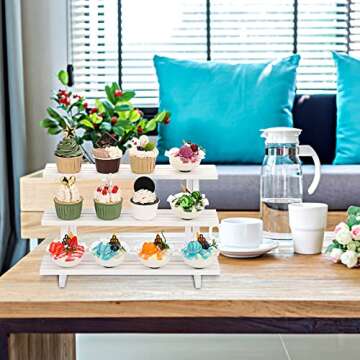 ELLDOO 3-Tier Wooden Display Riser, Jewelry Showcase Rack, Earring Ring Display Stand, Rustic White Wooden Display Stand Shelves for Toys Figures Cupcake Perfume Collection Cosmetic Plant Stand