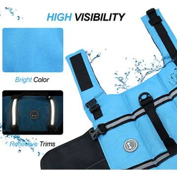 VIVAGLORY Ripstop Dog Life Jacket for Small Medium Large Dogs Boating, Swimming Vest for Dogs with Enhanced Visibility & Buoyancy, Blue