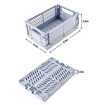 4-Pack Plastic Baskets for Shelf Storage Organizing, Durable and Reliable Folding Storage Crate, Ide...