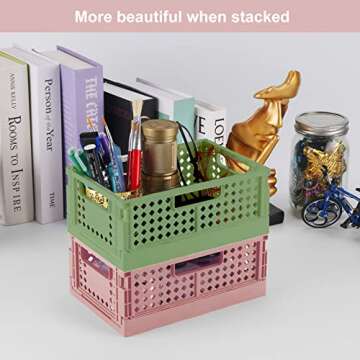 4-Pack Plastic Baskets for Shelf Storage Organizing, Durable and Reliable Folding Storage Crate, Ideal for Home Kitchen Classroom and Office Organization, Bathroom Storage (9.8 x 6.5 x 3.8 inches)