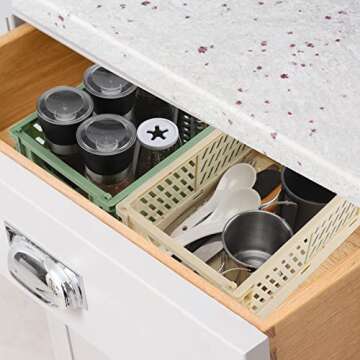 4-Pack Plastic Baskets for Shelf Storage Organizing, Durable and Reliable Folding Storage Crate, Ideal for Home Kitchen Classroom and Office Organization, Bathroom Storage (9.8 x 6.5 x 3.8 inches)