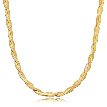 CHESKY Twisted Snake Chain Necklace Double Layered Herringbone Chain Necklace 14k Gold Plated Chunky...