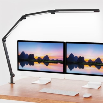 LED Desk Lamp with Clamp,Adjustable Swing Arm Desk Lamps for Home Office,Dimmable Tempering Eye Care...