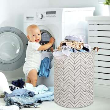 CLOCOR Large Round Storage Bin - Stylish Collapsible Hamper