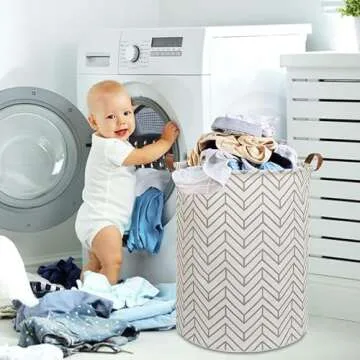 CLOCOR Large Round Storage Bin - Stylish Collapsible Hamper