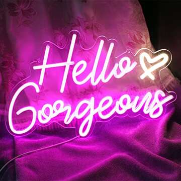 DAKABUKA Hello Gorgeous Neon Sign Hello Beautiful Pink LED Neon Lights for Home Wedding Birthday Backdrop Bacelorette Party Wth Dimmable Switch(5V,16.5X10.6inches)