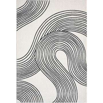Abani Nuevo Beige Black Swirls Modern Area Rug 4' x 6' for Living Room, Bedroom - Abstract Design - ...