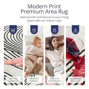 Abani Nuevo Beige Black Swirls Rug 4'x6' - Durable & Modern