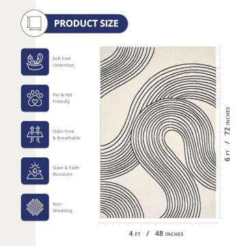 Abani Nuevo Beige Black Swirls Rug 4'x6' - Durable & Modern