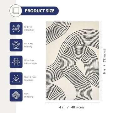 Abani Nuevo Beige Black Swirls Rug 4'x6' - Durable & Modern