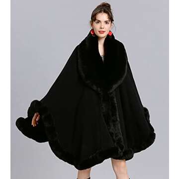 Elegant Faux Fox Fur Collar Knitted Cardigan Shawl for Women - Stylish Winter Warmth