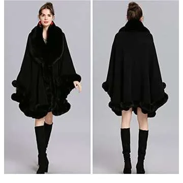 Elegant Faux Fur Collar Cardigan Shawl for Winter Style