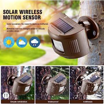 Solar Driveway Alarm Wireless Sensor System & Driveway Sensor Alert System Weatherproof Security Outdoor Motion Sensor & Detector