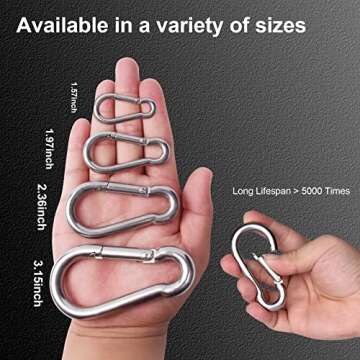 Small Carabiner Clip Hooks, 10pcs 2.36 inch Carabiners Heavy Duty, 304 Stainless Steel Spring Snap Hook Fits Camping Hiking, Metal Clips for Rope Chain Keys Rings