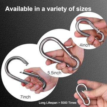 Small Carabiner Clip Hooks, 10pcs 2.36 inch Carabiners Heavy Duty, 304 Stainless Steel Spring Snap Hook Fits Camping Hiking, Metal Clips for Rope Chain Keys Rings